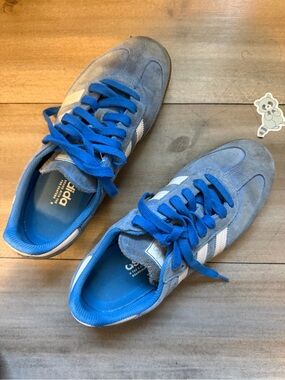 adidas Men’s Light Blue Suede Sneakers with White Stripes